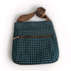 Thirty-One Crossbody Bag Houndstooth Blue/Green Messenger Medium Size Purse